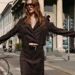 Zara fringe faux suede blazer. Brand new with tags